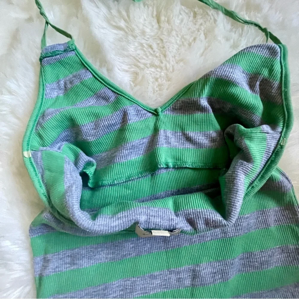 Ella Moss Spaghetti Strap Halter Tank in Green + Gray w/Built in bra - XS - Picture 5 of 7